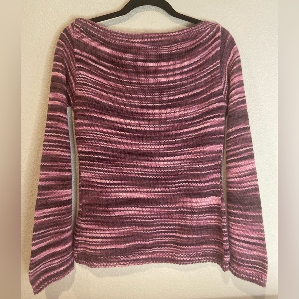 LU-FI~Pretty~Pink/Burgundy Variegated~Wool Blend Knit Sweater~Scoop Neck ~Size L